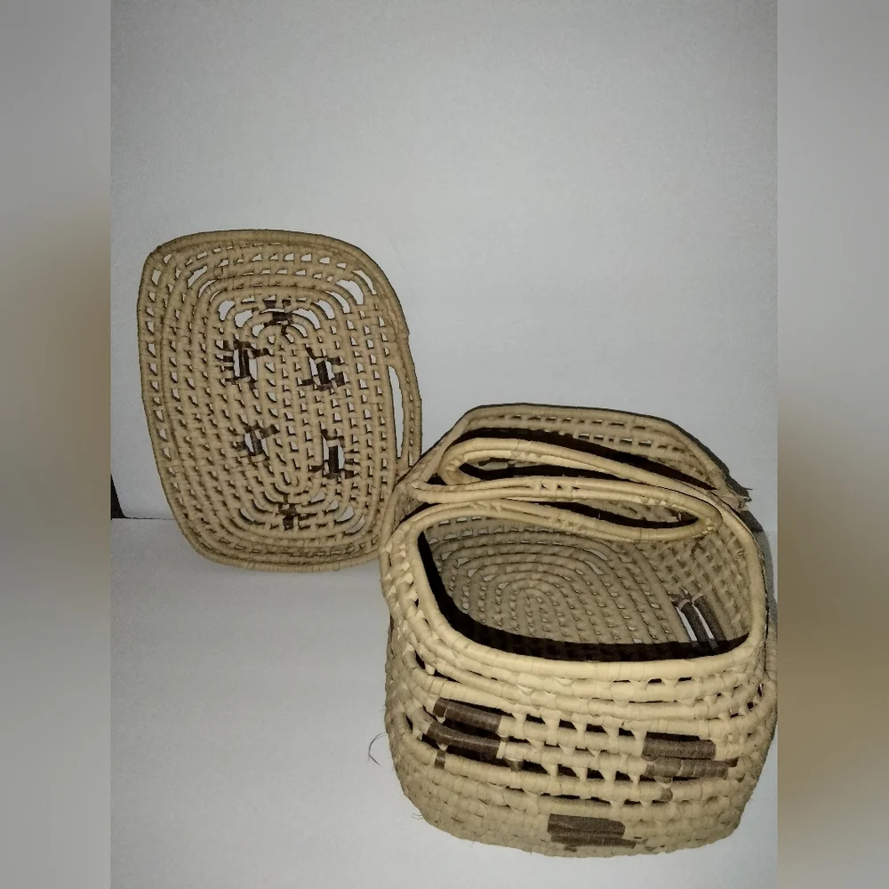 Multi Purpose Hand Woven Double Handle Yucca Basket with Top Cover